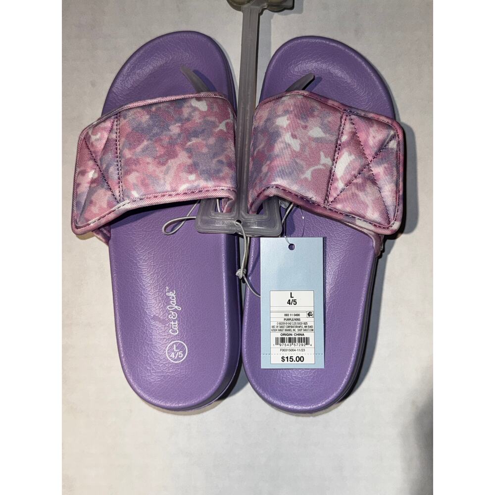 NWT Cat & Jack purple and pink slides Childs size 4/5